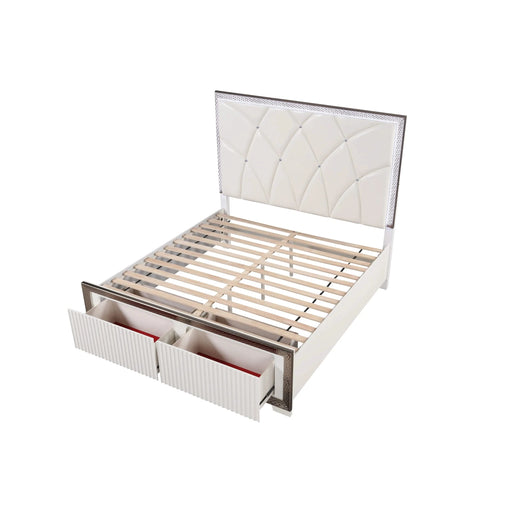 Fabio Contemporary Style King 4PC Bedroom set Made with Diamond-Shaped Side Accents, LED Lighting and Wood in White Finish Default -DTYStore