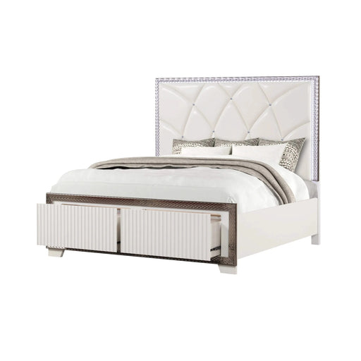 Fabio Contemporary Style King 4PC Bedroom set Made with Diamond-Shaped Side Accents, LED Lighting and Wood in White Finish Default -DTYStore