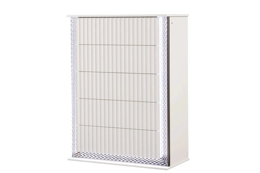 Fabio Contemporary Style King 5PC Bedroom set Made with Diamond-Shaped Side Accents, LED Lighting and Wood in White Finish Default -DTYStore