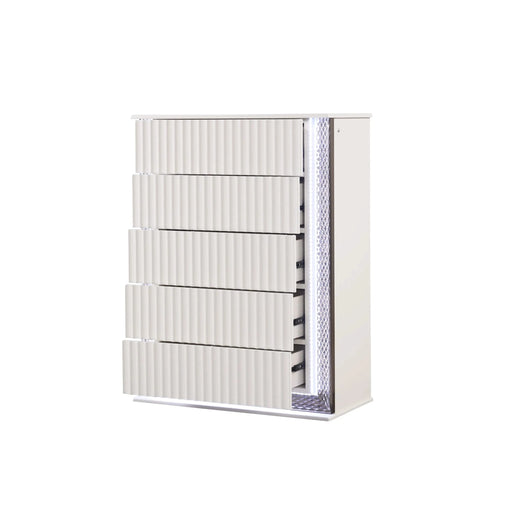 Fabio Contemporary Style King 5PC Bedroom set Made with Diamond-Shaped Side Accents, LED Lighting and Wood in White Finish Default -DTYStore