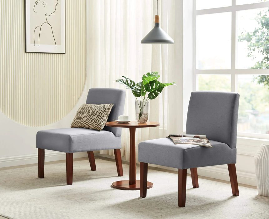 Fabric Accent Chair Set of 2 with Round Wood Table, Decorative Slipper Chair Vanity Chair for Bedroom Home Office, Corner Side Chair [Video] Default -DTYStore