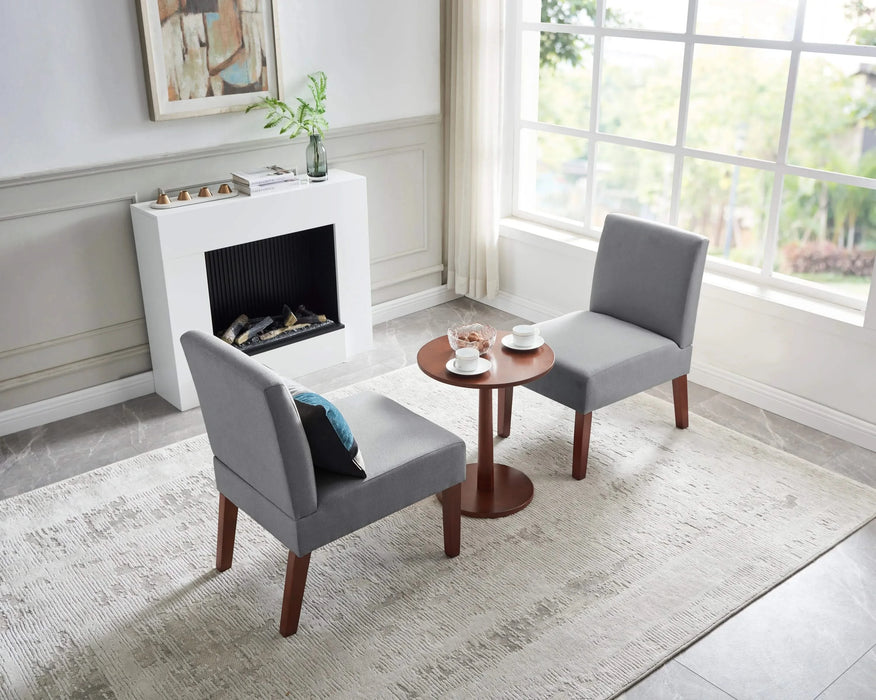 Fabric Accent Chair Set of 2 with Round Wood Table, Decorative Slipper Chair Vanity Chair for Bedroom Home Office, Corner Side Chair [Video] Default -DTYStore