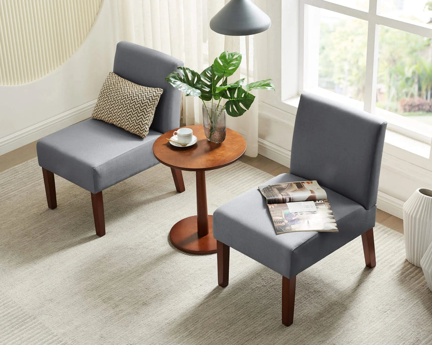 Fabric Accent Chair Set of 2 with Round Wood Table, Decorative Slipper Chair Vanity Chair for Bedroom Home Office, Corner Side Chair [Video] Default -DTYStore