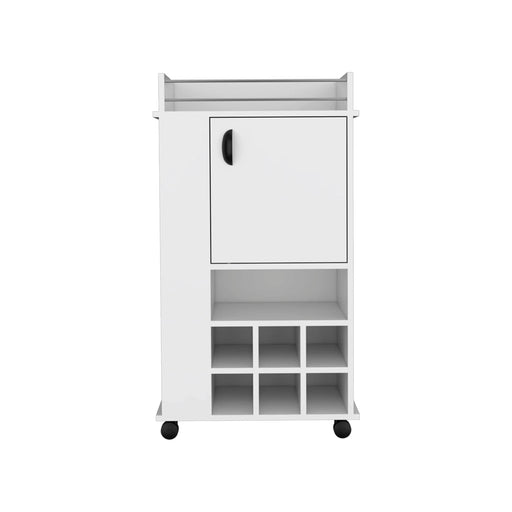 Fargo Bar Cart with Cabinet, 6 Built-in Wine Rack and Casters Default -DTYStore