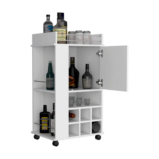 Fargo Bar Cart with Cabinet, 6 Built-in Wine Rack and Casters Default -DTYStore