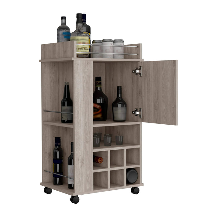 Fargo Bar Cart with Cabinet, 6 Built-in Wine Rack and Casters Default -DTYStore