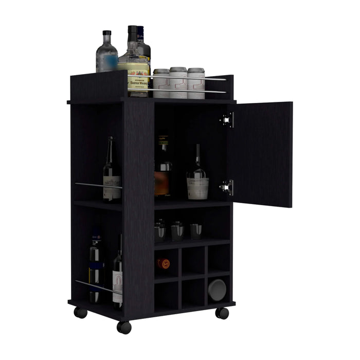 Fargo Bar Cart with Cabinet, 6 Built-in Wine Rack and Casters Default -DTYStore
