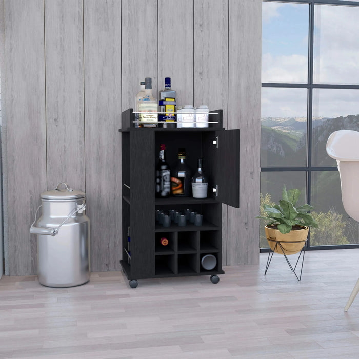 Fargo Bar Cart with Cabinet, 6 Built-in Wine Rack and Casters Default -DTYStore