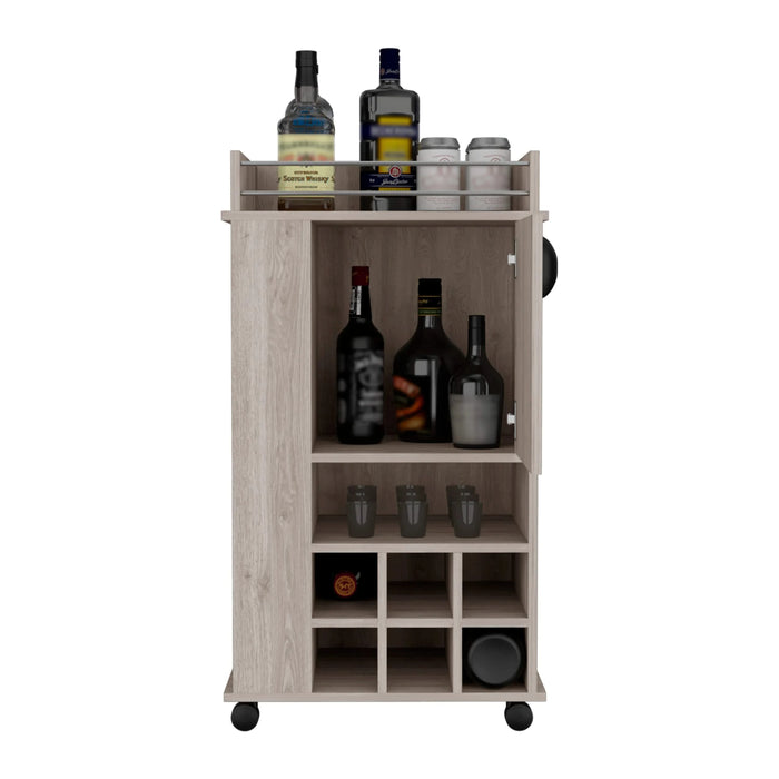 Fargo Bar Cart with Cabinet, 6 Built-in Wine Rack and Casters Default -DTYStore