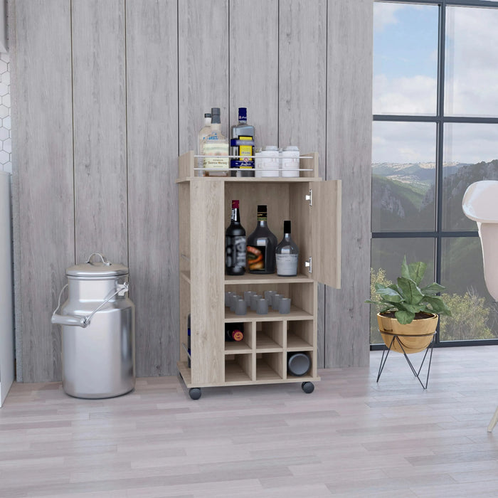 Fargo Bar Cart with Cabinet, 6 Built-in Wine Rack and Casters Default -DTYStore