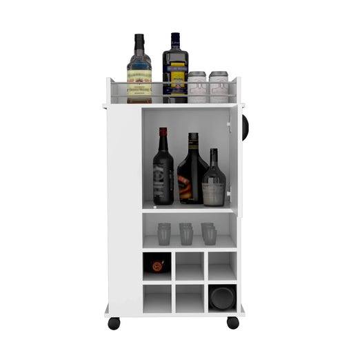 Fargo Bar Cart with Cabinet, 6 Built-in Wine Rack and Casters Default -DTYStore