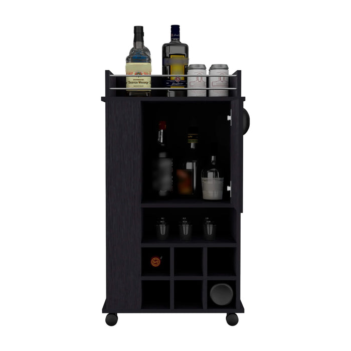 Fargo Bar Cart with Cabinet, 6 Built-in Wine Rack and Casters Default -DTYStore