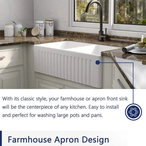 Farmhouse/Apron Front White Ceramic Kitchen Sink Default -DTYStore