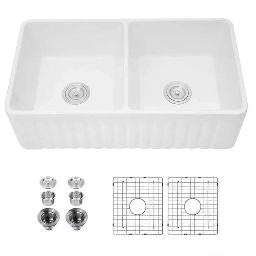 Farmhouse/Apron Front White Ceramic Kitchen Sink Default -DTYStore