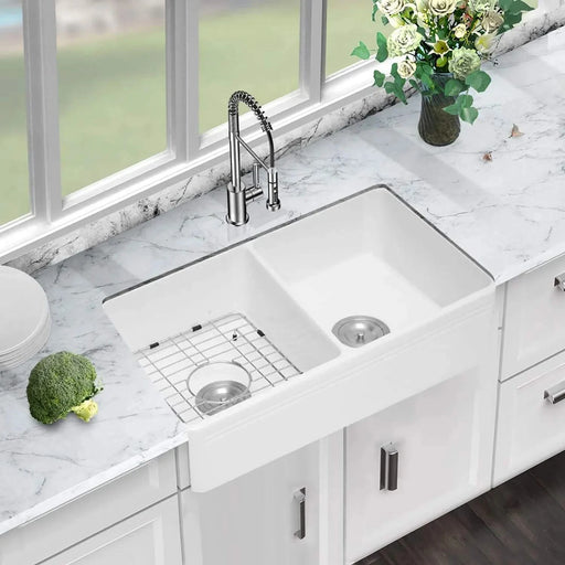 Farmhouse/Apron Front White Ceramic Kitchen Sink Default -DTYStore