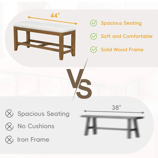 Farmhouse 6-Piece Extendable Dining Table Set with Removable Leaf, Upholstered Chairs, and Bench, Dark Brown Default -DTYStore