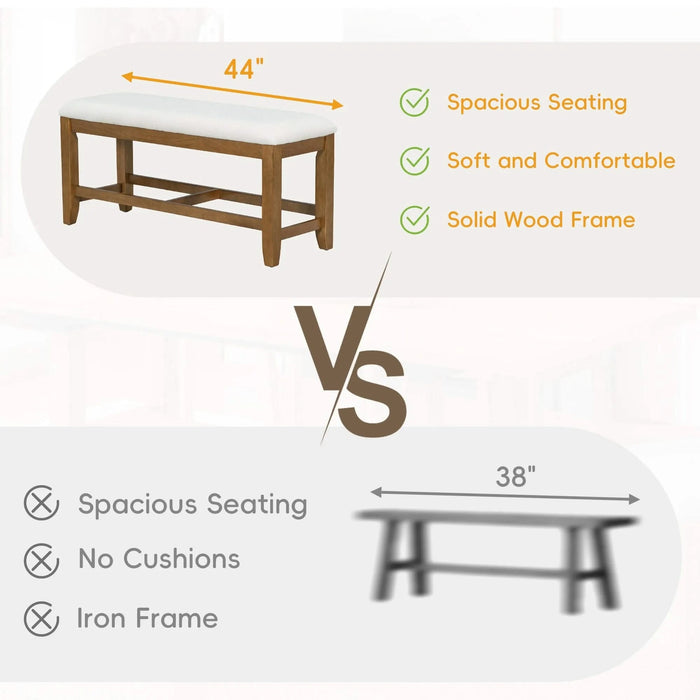 Farmhouse 6-Piece Extendable Dining Table Set with Removable Leaf, Upholstered Chairs, and Bench, Dark Brown Default -DTYStore