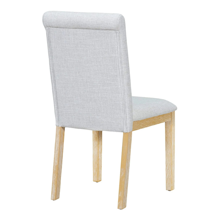 Farmhouse 76inch 6-Piece Extendable Dining Table Set with Trestle Base, Upholstered Chairs & Bench, Natural Wood and Light Gray Fabric Default -DTYStore