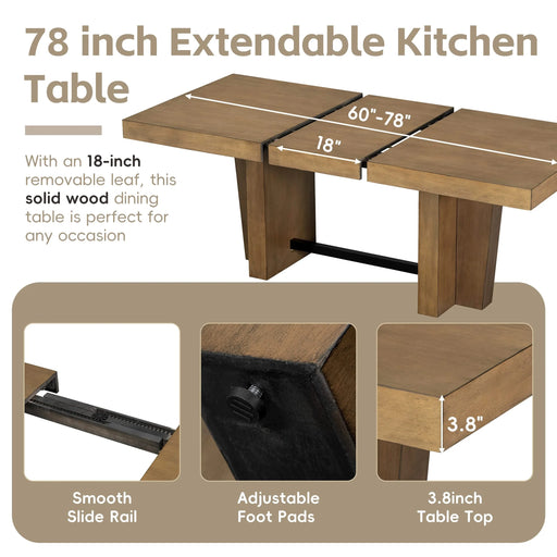 Farmhouse 78.1inch Extendable Wood Dining Table Set for 6, Kitchen Table Set with Bench and 4 Upholstered Chairs,3.8inch Thick Tabletop and Trestle Legs for Kitchen, Dining Room, Gray Default -DTYStore