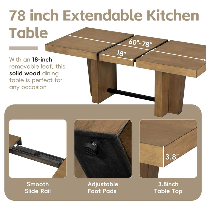 Farmhouse 78.1inch Extendable Wood Dining Table Set for 6, Kitchen Table Set with Bench and 4 Upholstered Chairs,3.8inch Thick Tabletop and Trestle Legs for Kitchen, Dining Room, Gray Default -DTYStore