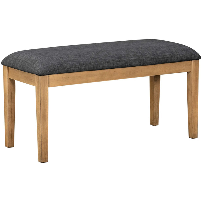 Farmhouse 78.1inch Extendable Wood Dining Table Set for 6, Kitchen Table Set with Bench and 4 Upholstered Chairs,3.8inch Thick Tabletop and Trestle Legs for Kitchen, Dining Room, Gray Default -DTYStore