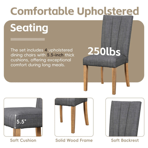 Farmhouse 78.1inch Extendable Wood Dining Table Set for 6, Kitchen Table Set with Bench and 4 Upholstered Chairs,3.8inch Thick Tabletop and Trestle Legs for Kitchen, Dining Room, Gray Default -DTYStore