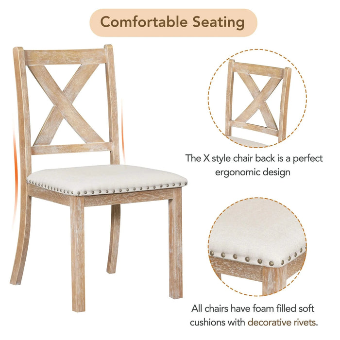 Farmhouse 82inch 6-Piece Extendable Dining Table with Footrest, 4 Upholstered Dining Chairs and Dining Bench, Two 11'Removable Leaf, Natural+Beige Cushion (old sku: SP000023AAN) Default -DTYStore