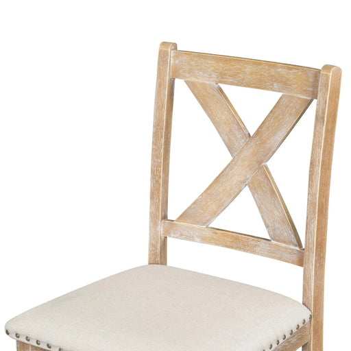 Farmhouse 82inch 6-Piece Extendable Dining Table with Footrest, 4 Upholstered Dining Chairs and Dining Bench, Two 11'Removable Leaf, Natural+Beige Cushion (old sku: SP000023AAN) Default -DTYStore