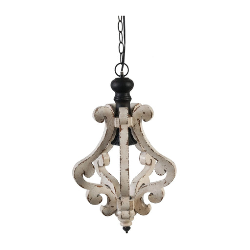 Farmhouse Chandeliar, Distressed White Pendant French Country Wood Chandelier for Living Room Foyer, Bulb Not Included Default -DTYStore