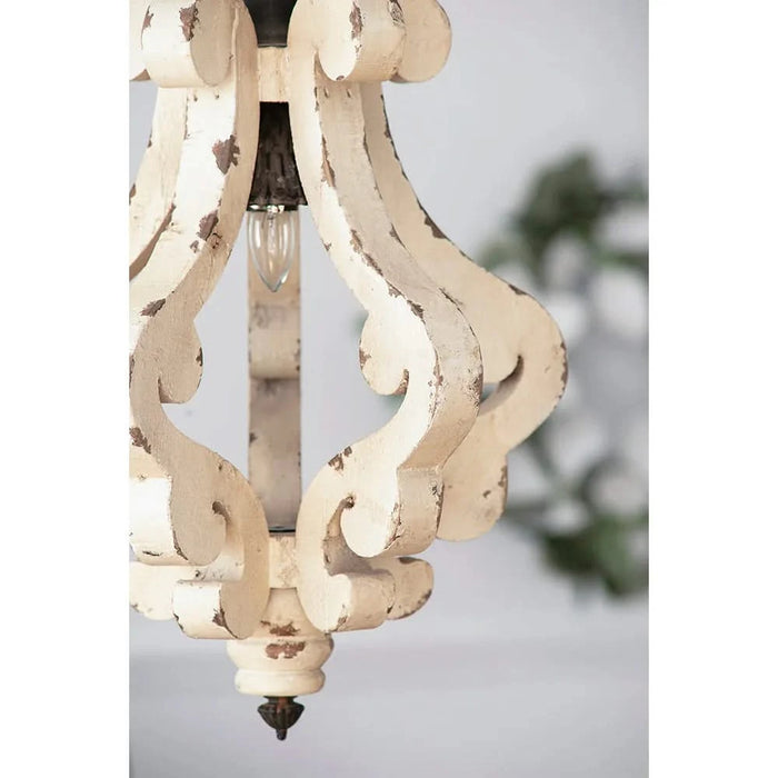 Farmhouse Chandeliar, Distressed White Pendant French Country Wood Chandelier for Living Room Foyer, Bulb Not Included Default -DTYStore
