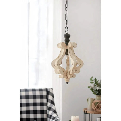 Farmhouse Chandeliar, Distressed White Pendant French Country Wood Chandelier for Living Room Foyer, Bulb Not Included Default -DTYStore