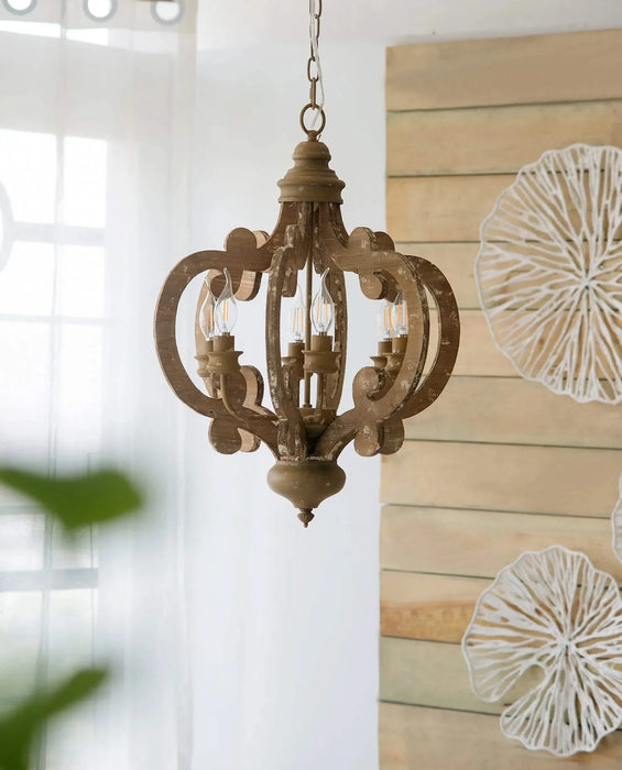 Farmhouse Chandelier, 6-Light Wood Chandelier Pendant Light Fixture with Adjustable Chain for Dining Room Living Room Entryway, Bulb Not Included Default -DTYStore