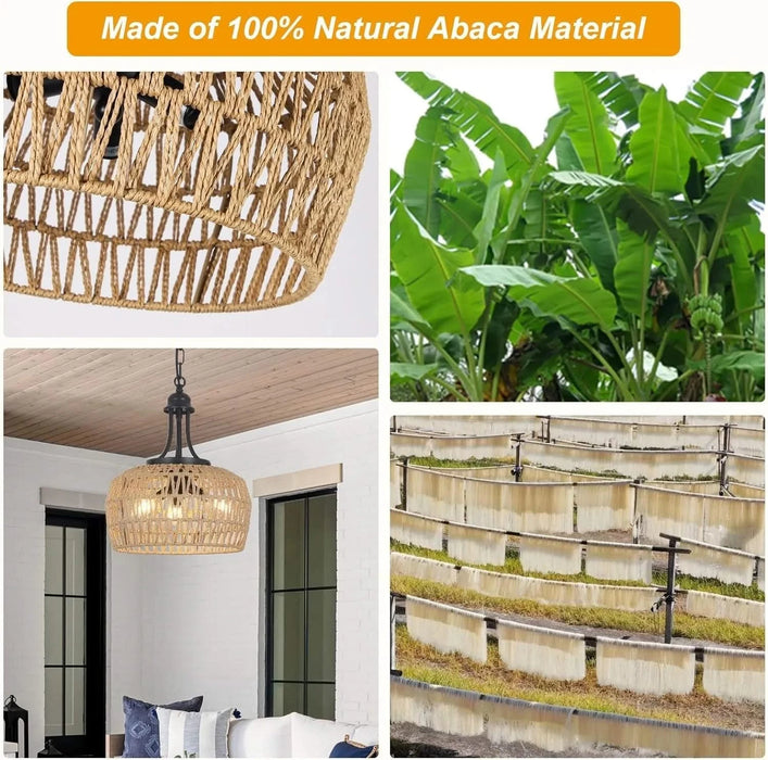 Farmhouse Chandelier for Dining Room, 3-Light Boho Rattan Chandelier Light Fixture Ceiling Hanging with Woven Lampshade, Small Wicker Coastal Pendant Light for Kitchen Bedroom Island Hallway Default -DTYStore