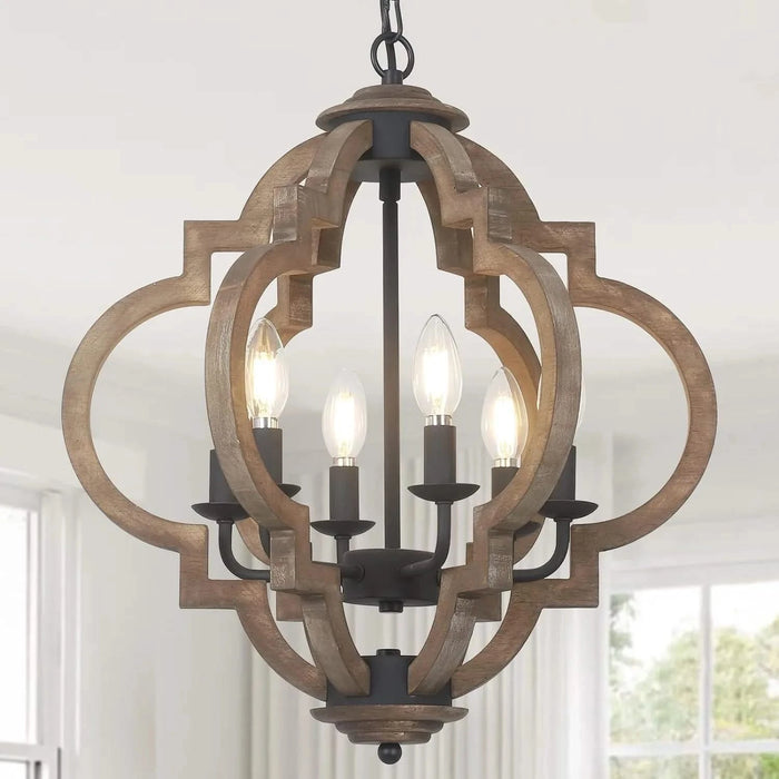 Farmhouse Chandeliers for Dining Room, 6-Light Rustic Dining Room Light Fixture Over Table, Wood Black Hanging Pendant Lights Kitchen Island, Boho Chandelier for Bedrooms Entryway Living Room Default -DTYStore