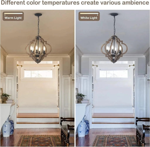 Farmhouse Chandeliers for Dining Room, 6-Light Rustic Dining Room Light Fixture Over Table, Wood Black Hanging Pendant Lights Kitchen Island, Boho Chandelier for Bedrooms Entryway Living Room Default -DTYStore