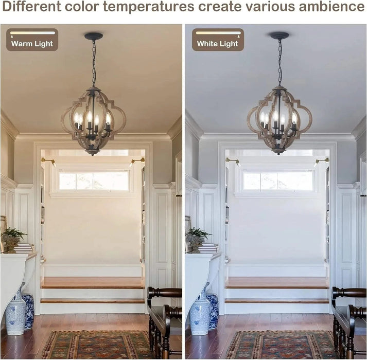 Farmhouse Chandeliers for Dining Room, 6-Light Rustic Dining Room Light Fixture Over Table, Wood Black Hanging Pendant Lights Kitchen Island, Boho Chandelier for Bedrooms Entryway Living Room Default -DTYStore