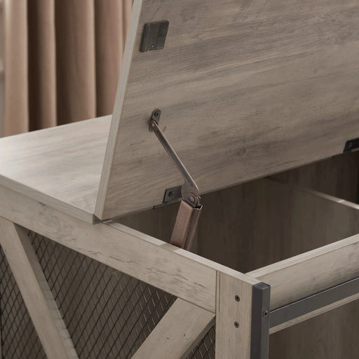 Farmhouse Dog Cage Crate Furniture with Sliding Barn Door, Farmhouse Wooden Dog Kennel End Table with Flip-top Plate Dog House with Detachable Divider for Small/Medium/Large Dog Gray Default -DTYStore