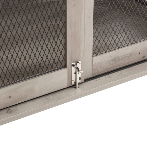 Farmhouse Dog Cage Crate Furniture with Sliding Barn Door, Farmhouse Wooden Dog Kennel End Table with Flip-top Plate Dog House with Detachable Divider for Small/Medium/Large Dog Gray Default -DTYStore