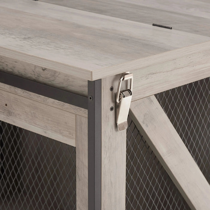 Farmhouse Dog Cage Crate Furniture with Sliding Barn Door,  Farmhouse Wooden Dog Kennel End Table with Flip-top Plate Dog House with Detachable Divider for Small/Medium/Large Dog Gray - DTY Store