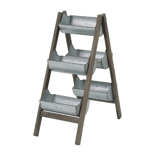 Farmhouse Foldable Reed Galvanized and Wood Ladder Planter 14.2' x 7.5' x 70.9' Default -DTYStore