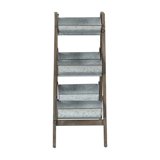 Farmhouse Foldable Reed Galvanized and Wood Ladder Planter 14.2' x 7.5' x 70.9' Default -DTYStore