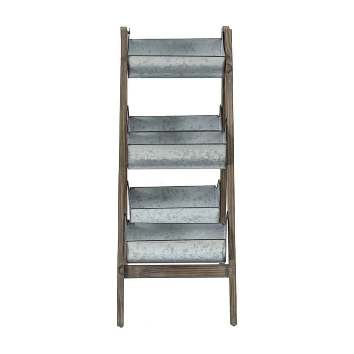 Farmhouse Foldable Reed Galvanized and Wood Ladder Planter 14.2' x 7.5' x 70.9' Default -DTYStore