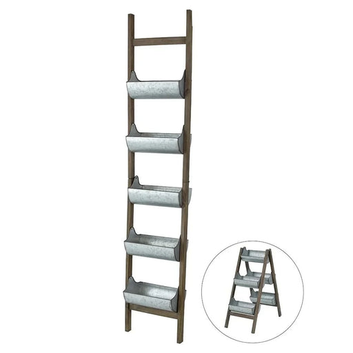 Farmhouse Foldable Reed Galvanized and Wood Ladder Planter 14.2' x 7.5' x 70.9' Default -DTYStore