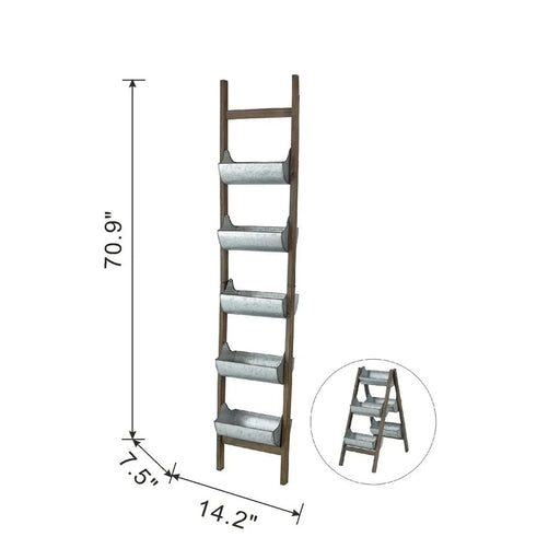 Farmhouse Foldable Reed Galvanized and Wood Ladder Planter 14.2' x 7.5' x 70.9' Default -DTYStore