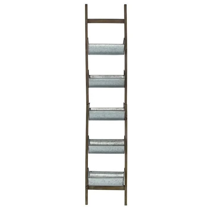 Farmhouse Foldable Reed Galvanized and Wood Ladder Planter 14.2' x 7.5' x 70.9' Default -DTYStore