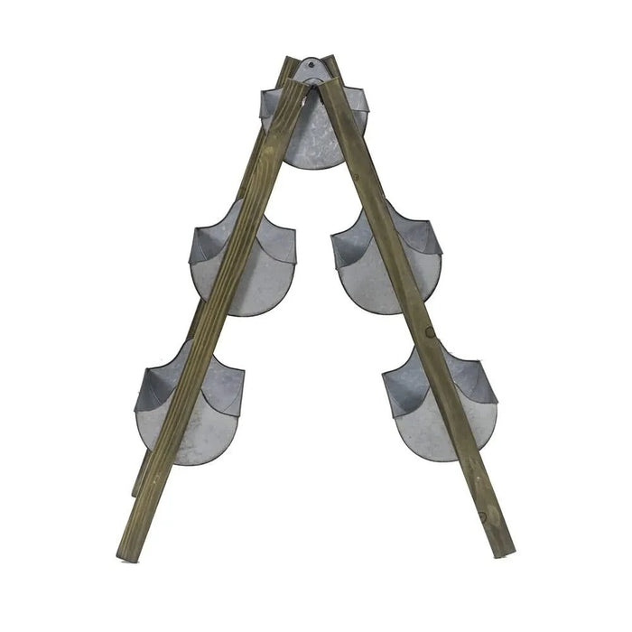 Farmhouse Foldable Reed Galvanized and Wood Ladder Planter 14.2' x 7.5' x 70.9' Default -DTYStore