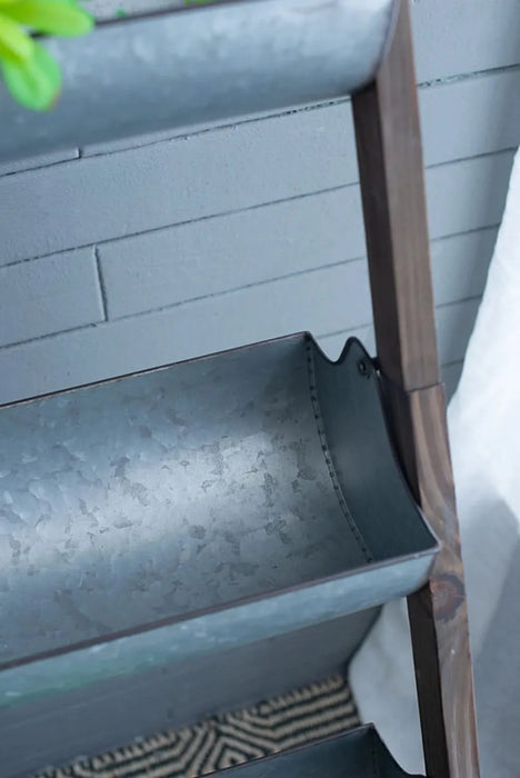 Farmhouse Foldable Reed Galvanized and Wood Ladder Planter 14.2' x 7.5' x 70.9' Default -DTYStore