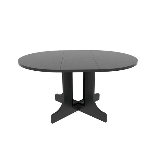 Farmhouse Kitchen Dining Table 59x43 Inch Expandable Oval Top with Removable Leaf Black MDF Default -DTYStore