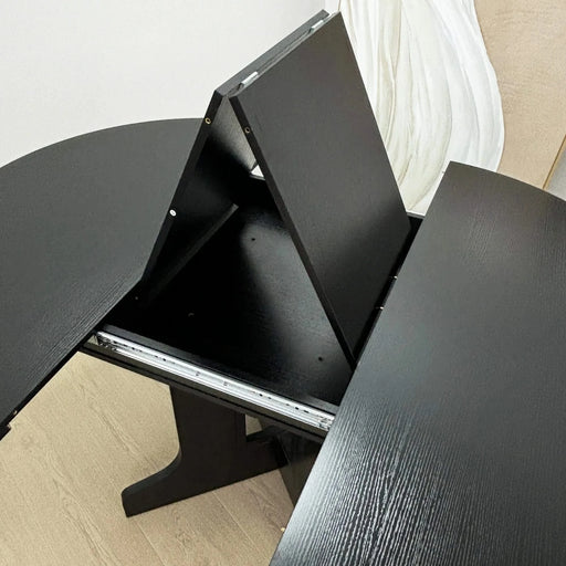 Farmhouse Kitchen Dining Table 59x43 Inch Expandable Oval Top with Removable Leaf Black MDF Default -DTYStore