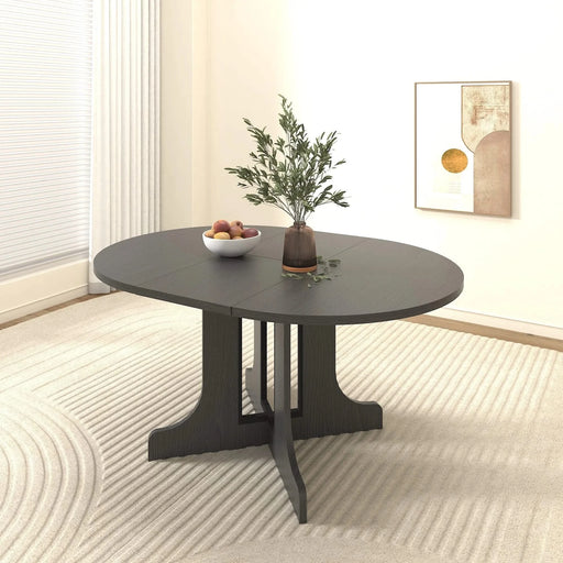 Farmhouse Kitchen Dining Table 59x43 Inch Expandable Oval Top with Removable Leaf Black MDF Default -DTYStore